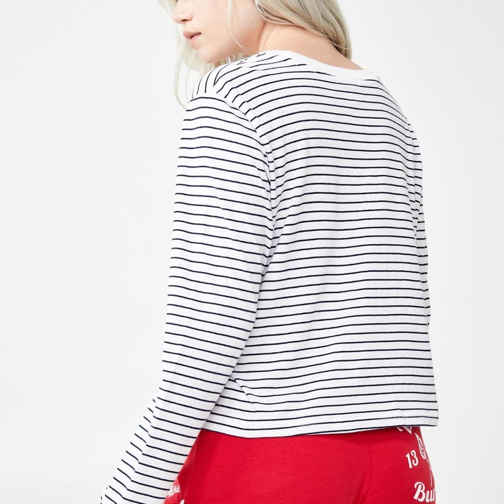 NWT! DICKIES - Stripe Long Sleeve Crop Logo Tee - Picture 7 of 8